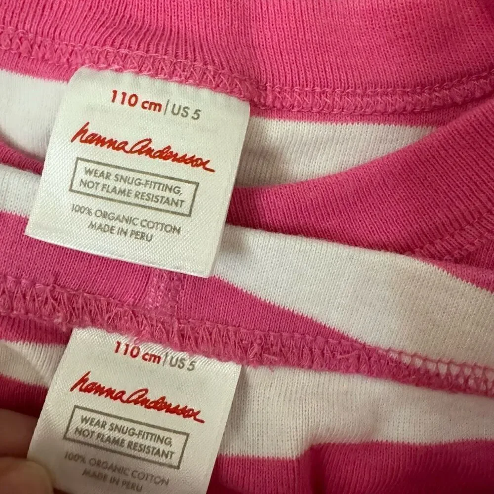 Hanna Andersson Striped Long John Pajama Set Pink & White Size 110 = US 5